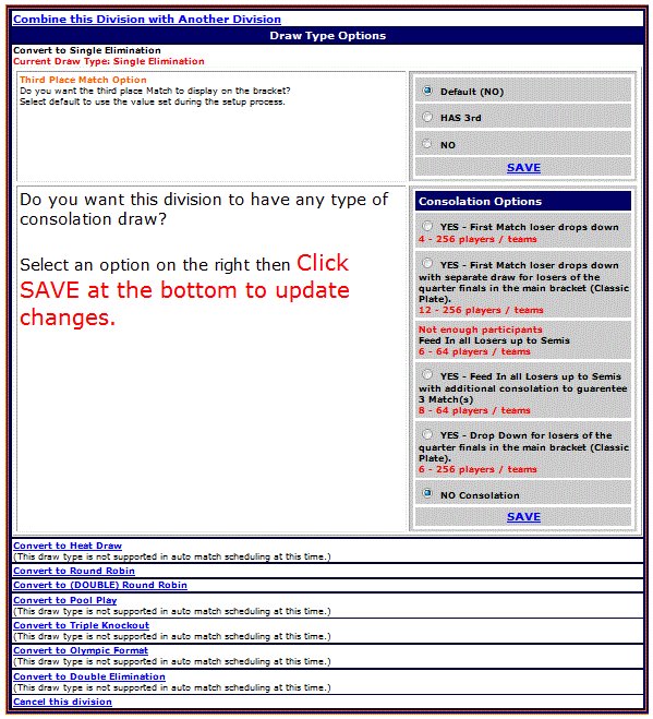 R2 Sports bracket formatting interface showing seeding rules, advancement logic, and visual configuration settings.