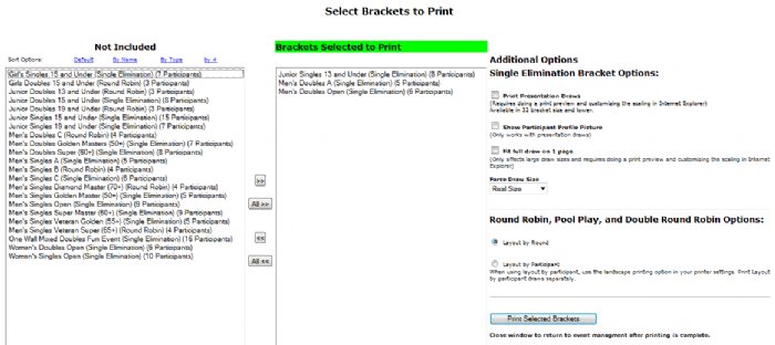 R2 Sports printable bracket generator interface showing layout options for desk-ready templates and bulk bracket generation tools.